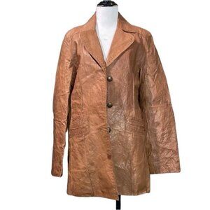 90's WILSONS Genuine light brown detailed Leather Jacket trench Coat/long jacket